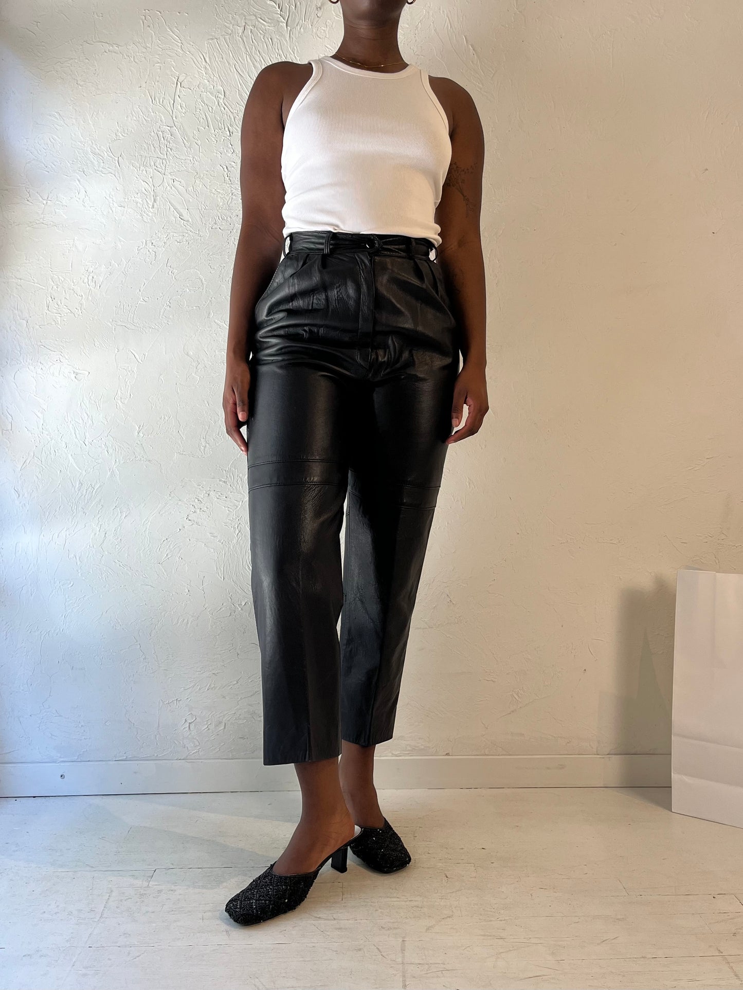 Vintage Black Leather Pants / Medium