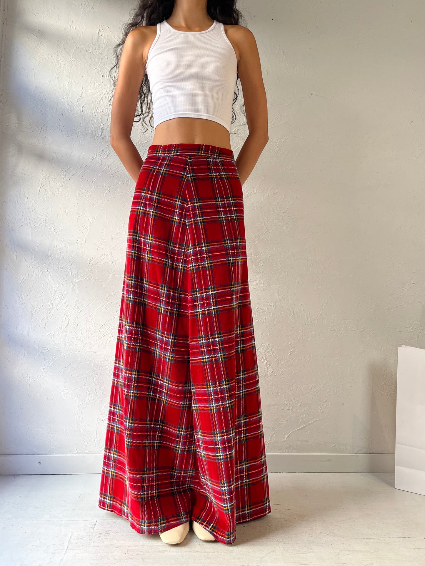 Vintage Handmade Velvet Plaid Maxi Skirt / Small