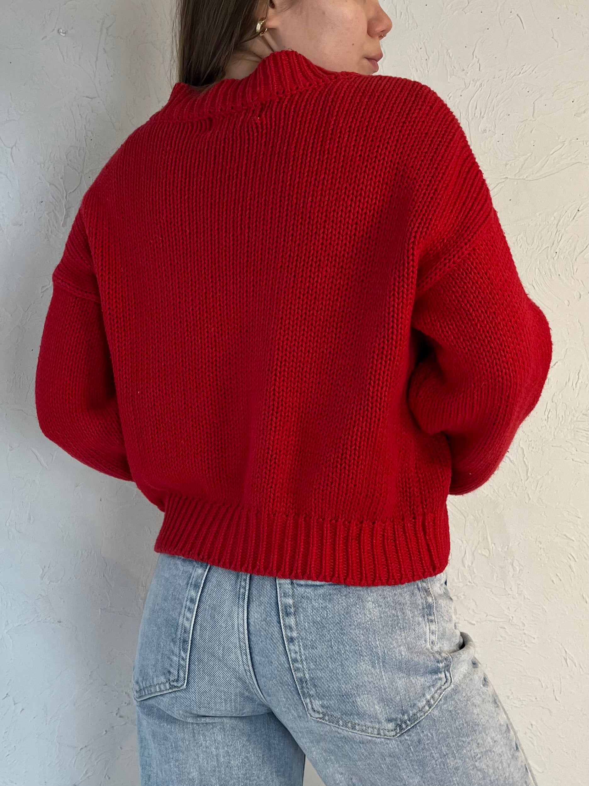 90s ‘Croquet Club’ Red Cardigan Sweater / Small