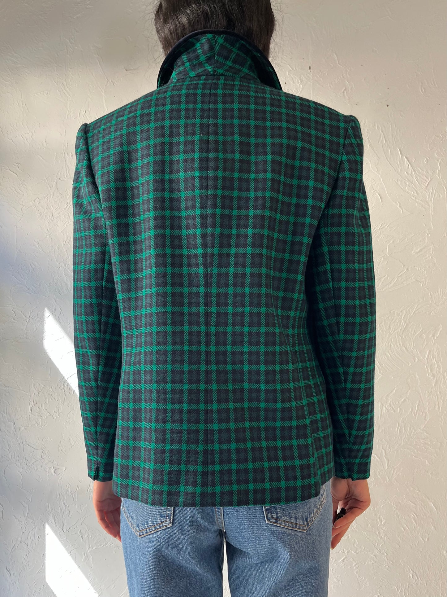 90s 'Jones New York' Green Wool Plaid Jacket / Large