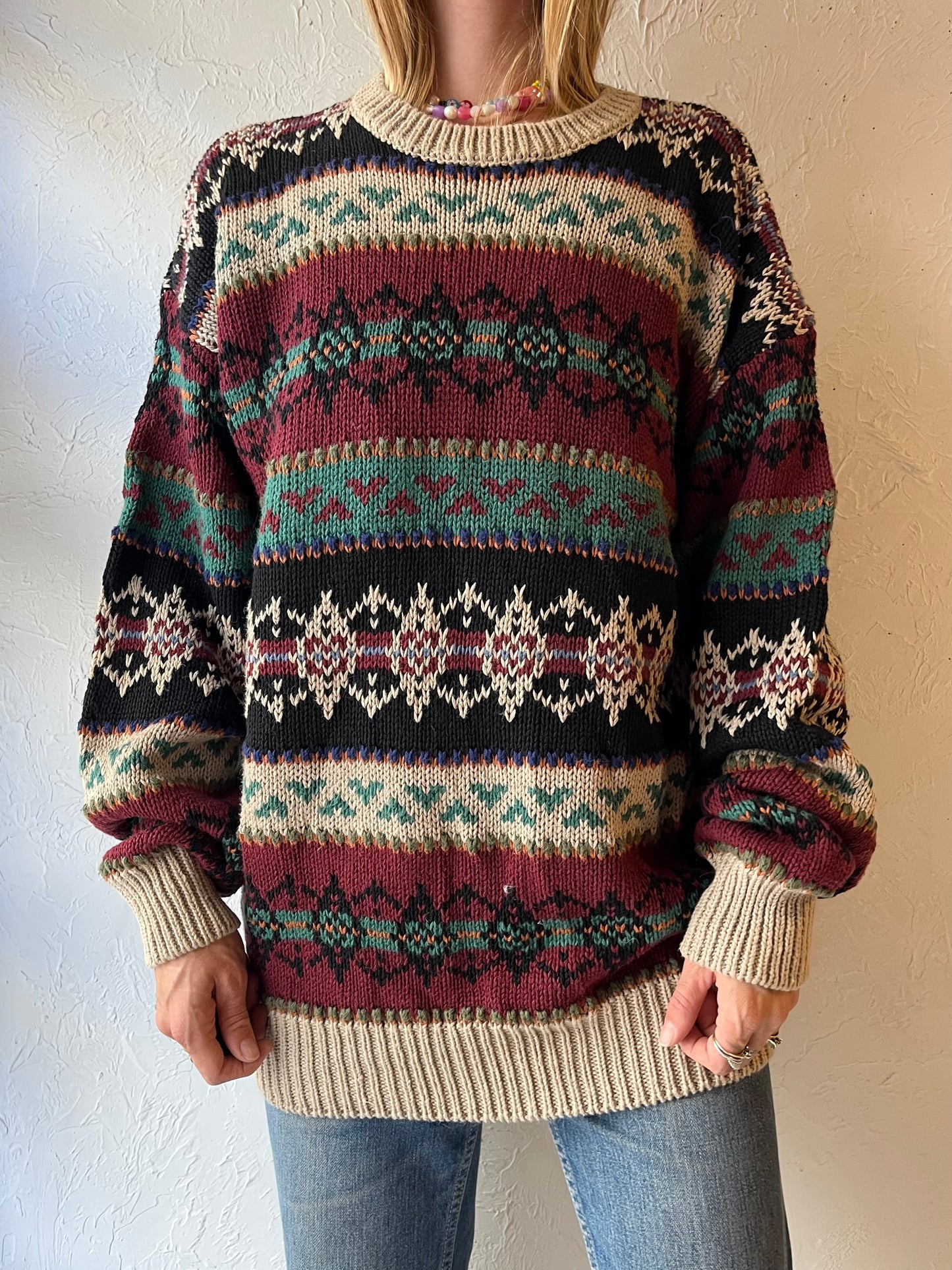 90s ‘Oliver Reed’ Cotton Knit Sweater / Large