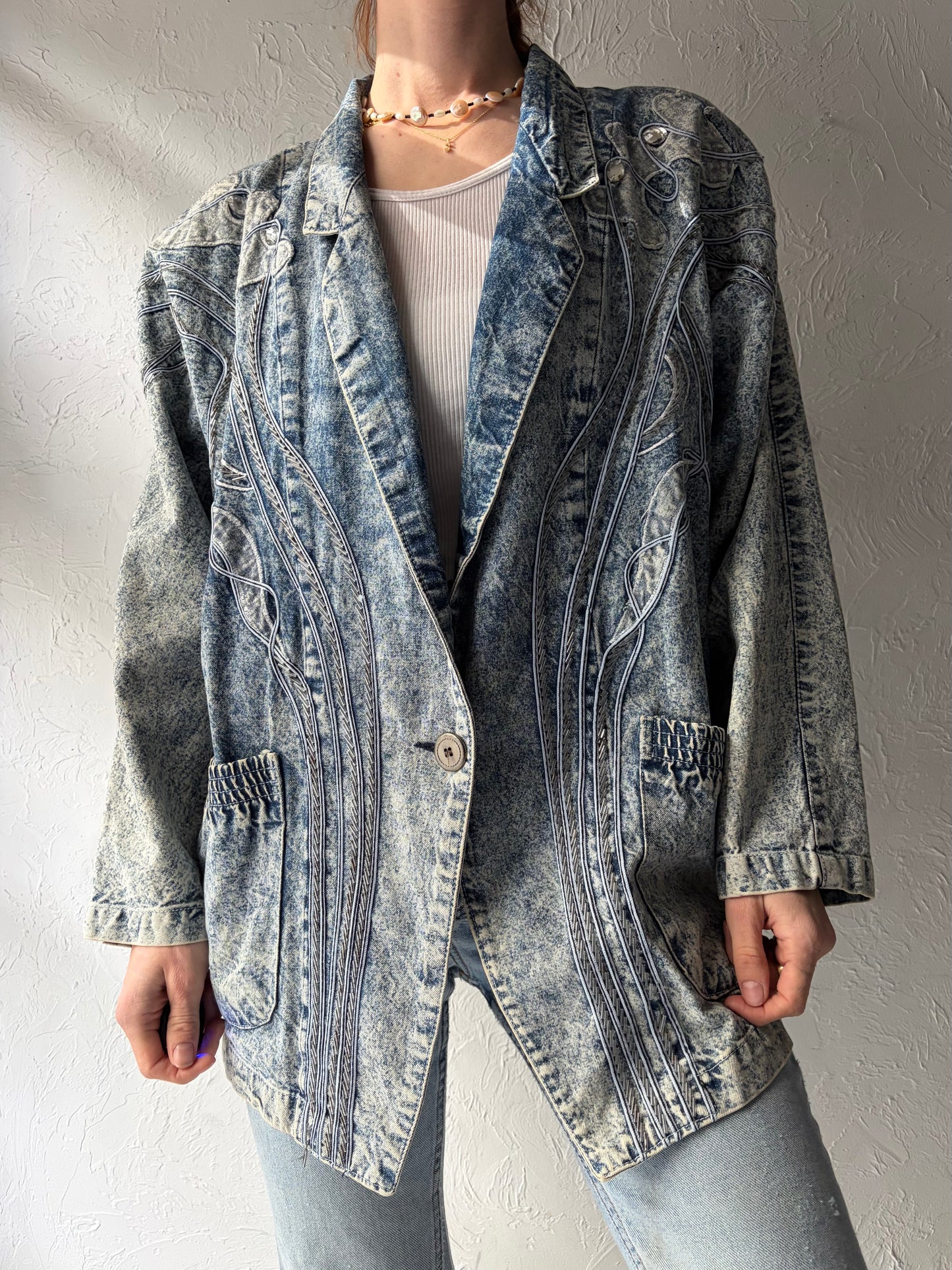 80s 'Michelle's' Retro Acid Wash Denim Jacket / 1980s Jean Western Blazer Jacket / Medium