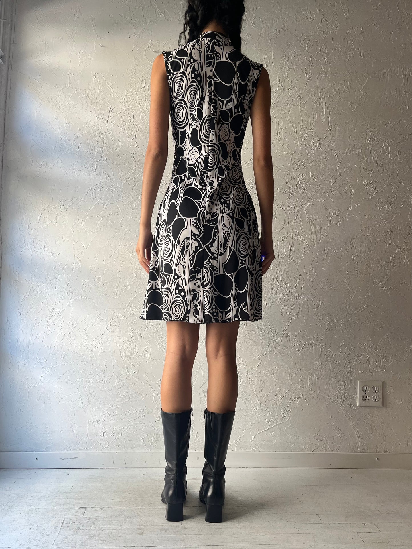 Y2k 'Jessica' Black and White Patterned Midi Dress / Small