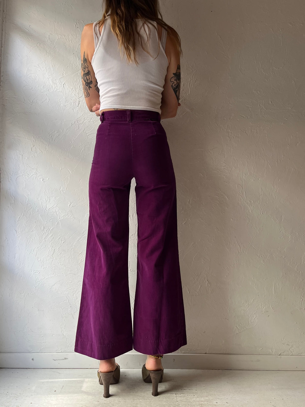 70s 'Play Ranch' Purple High Waisted Retro Bell Bottoms / XS