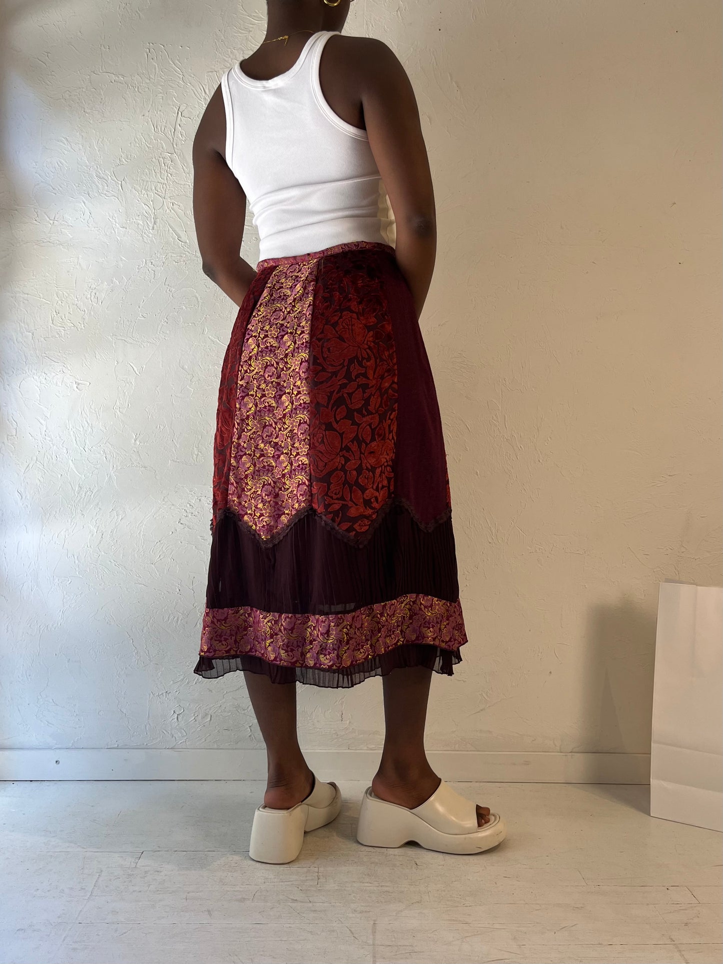 90s 'April Cornell' Burgundy Midi Skirt / Medium