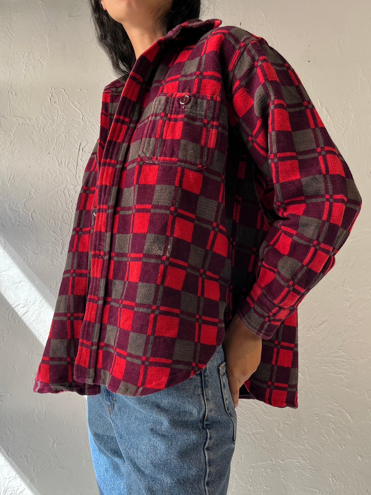 Y2k 'Champion' Red Cotton Flannel Shirt / Large