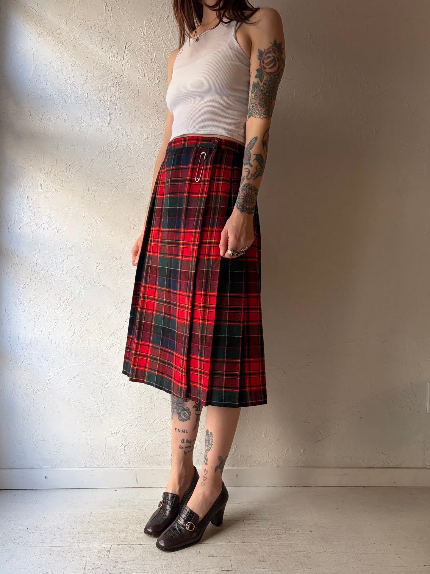 70s 'Sears' Plaid Kilt Skirt / Union Made / Small