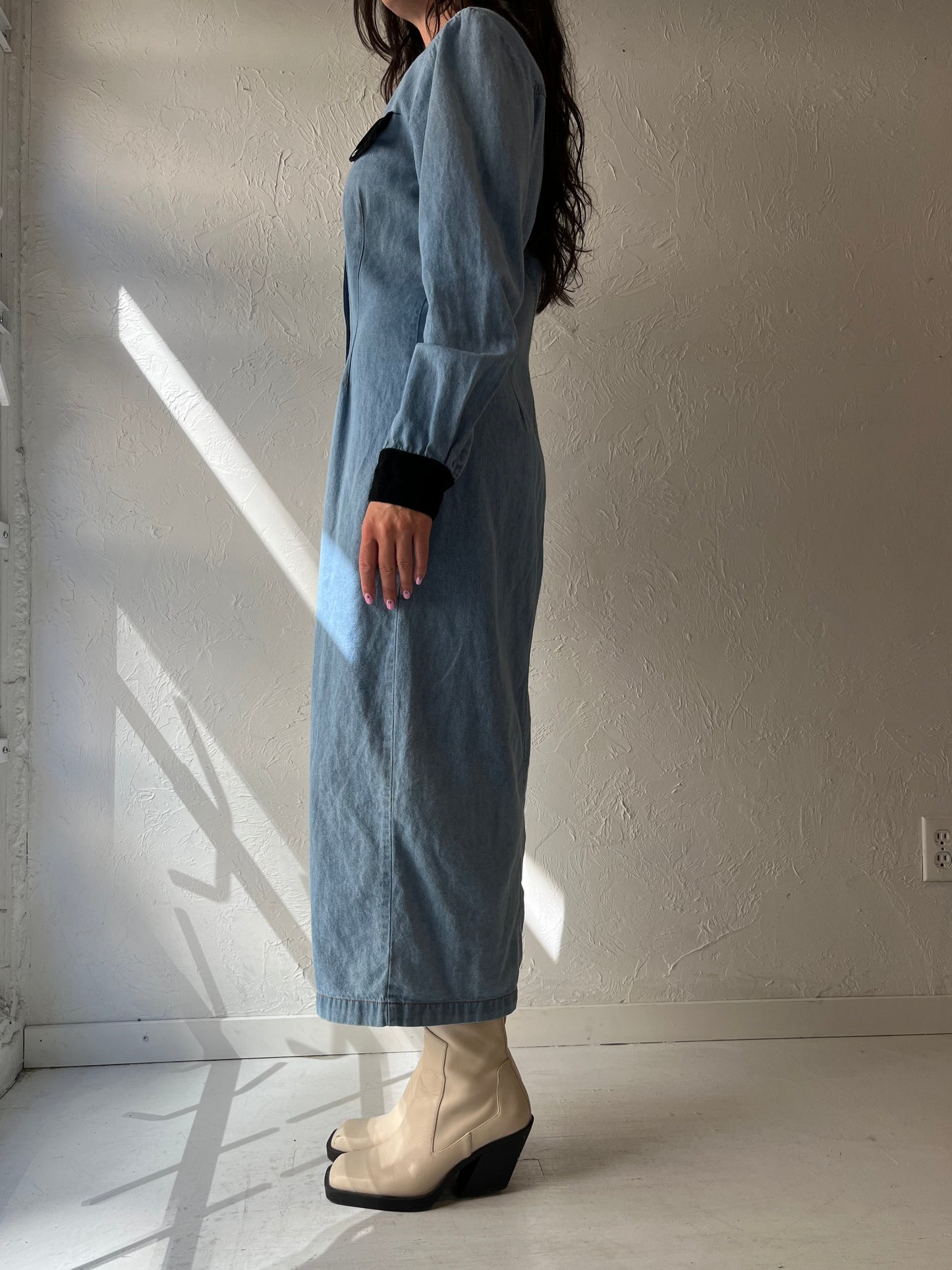 90s 'Scarlett' Long Sleeve Denim Dress / Medium