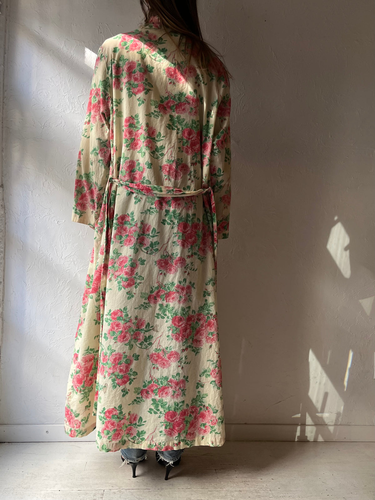Y2k 'April Cornell' Yellow Floral Light Weight Cotton Robe / XL