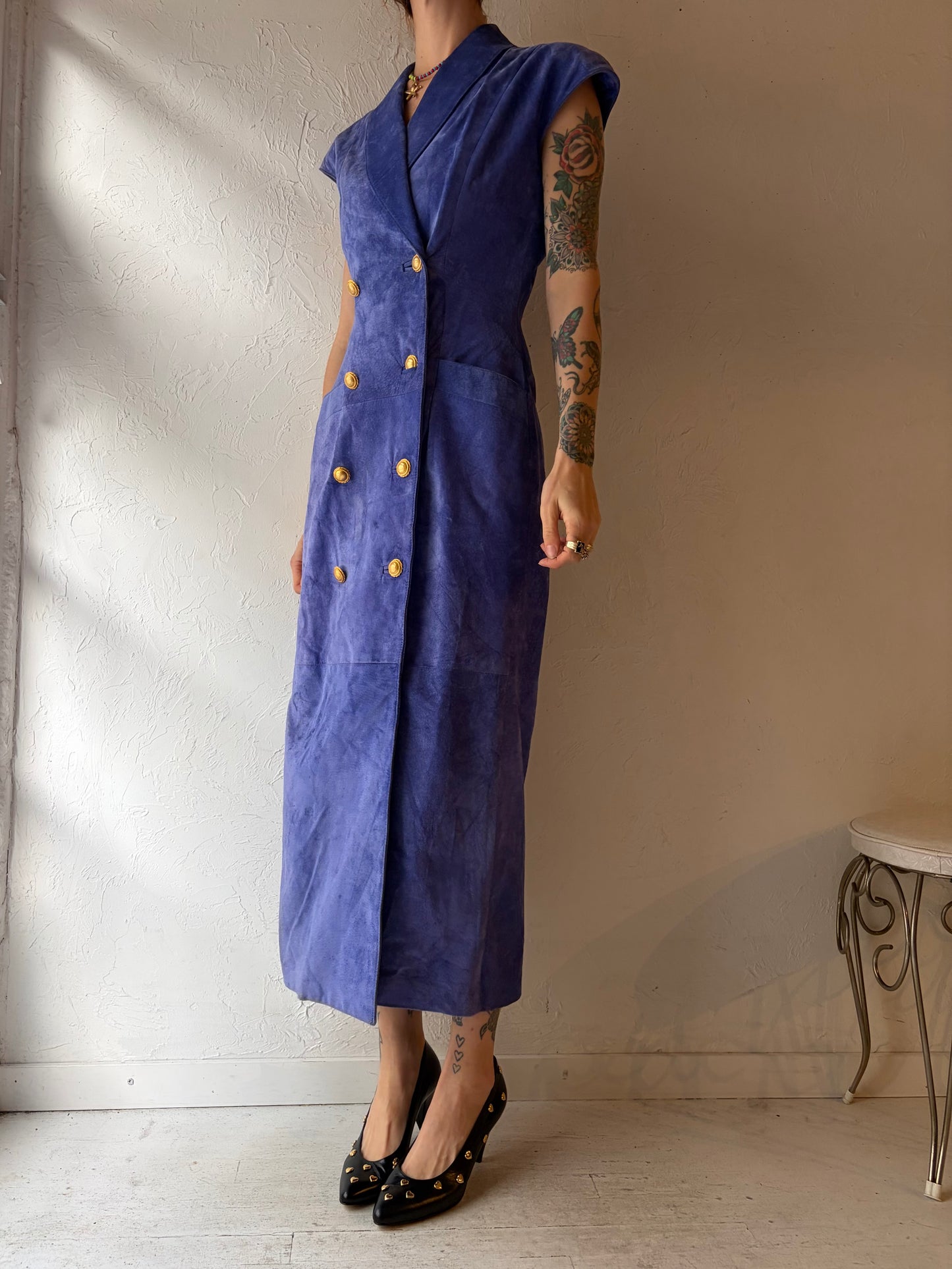 90s 'Danier' Purple Suede Dress / Small