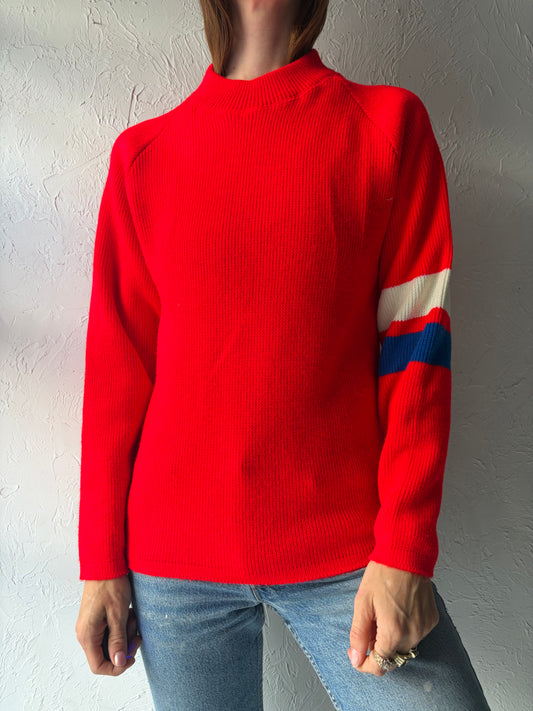 70s 'Polaris' Red Acrylic Knit Retro Sweater / Small