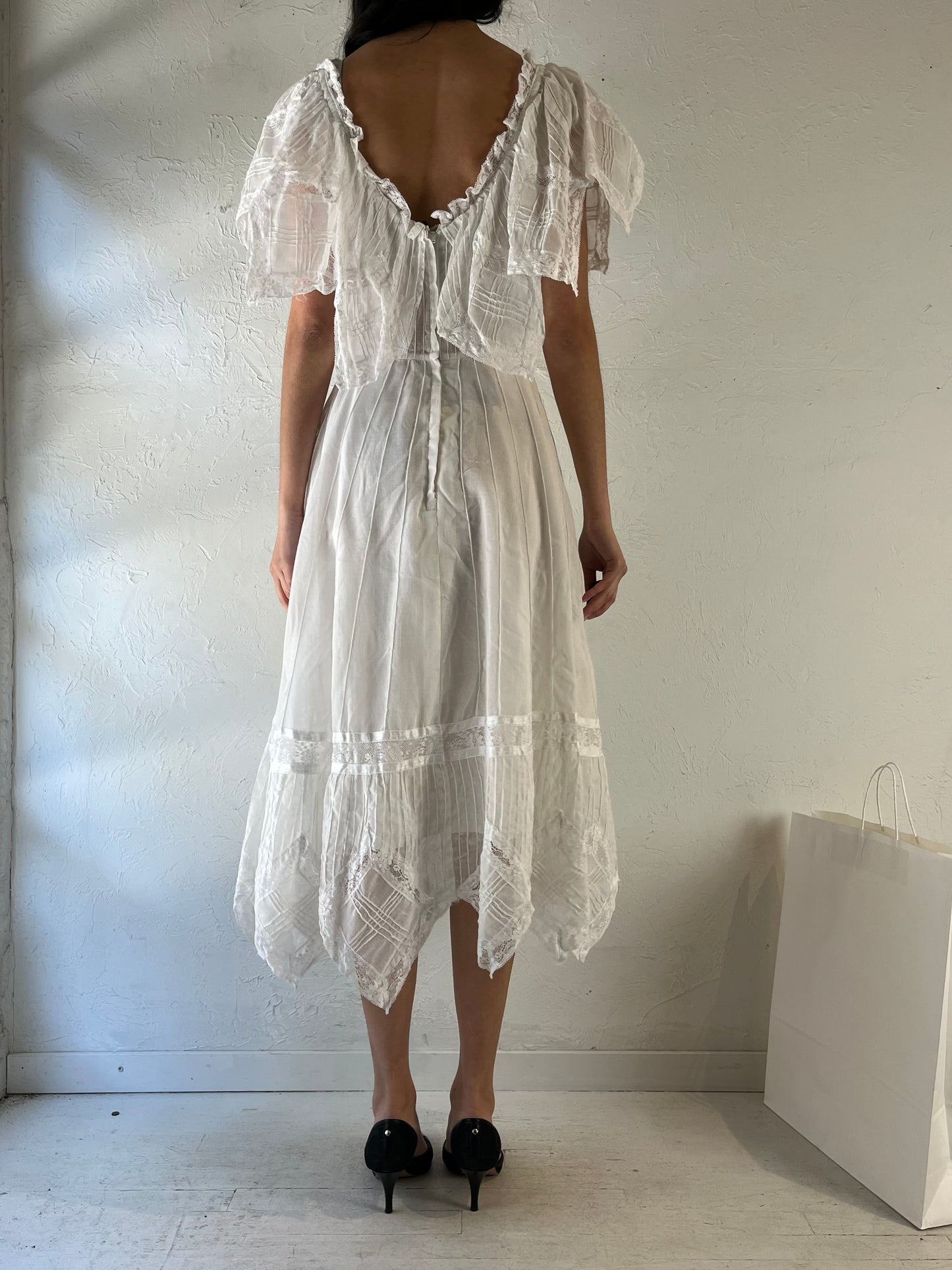 Vintage Handmade White Cotton Dress / Small