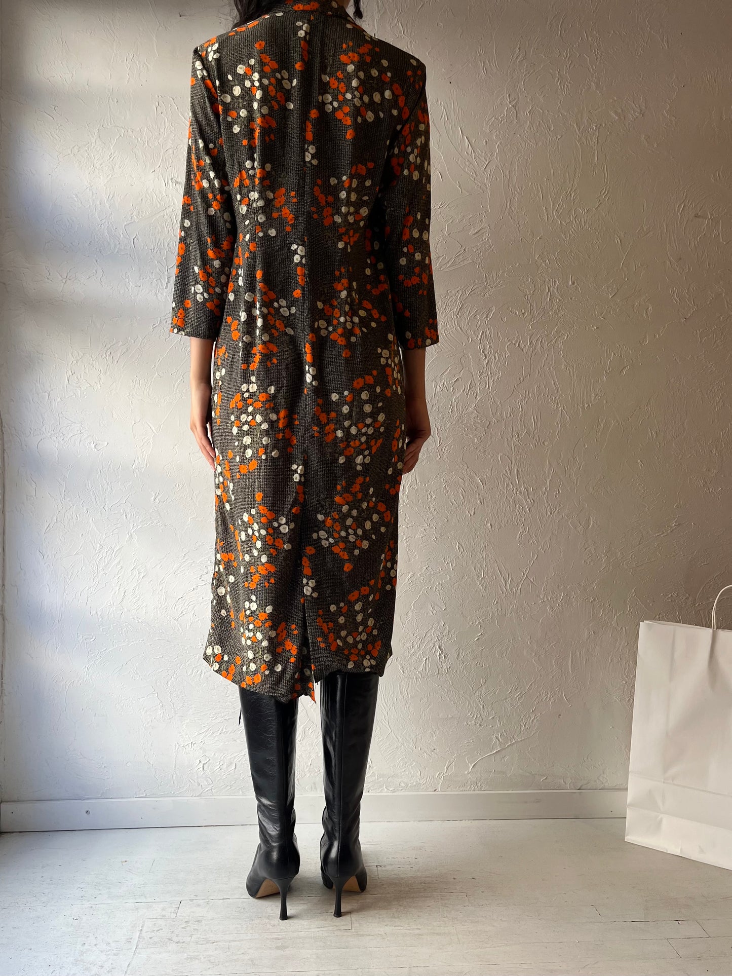 80s Collared Floral Dress / Medium