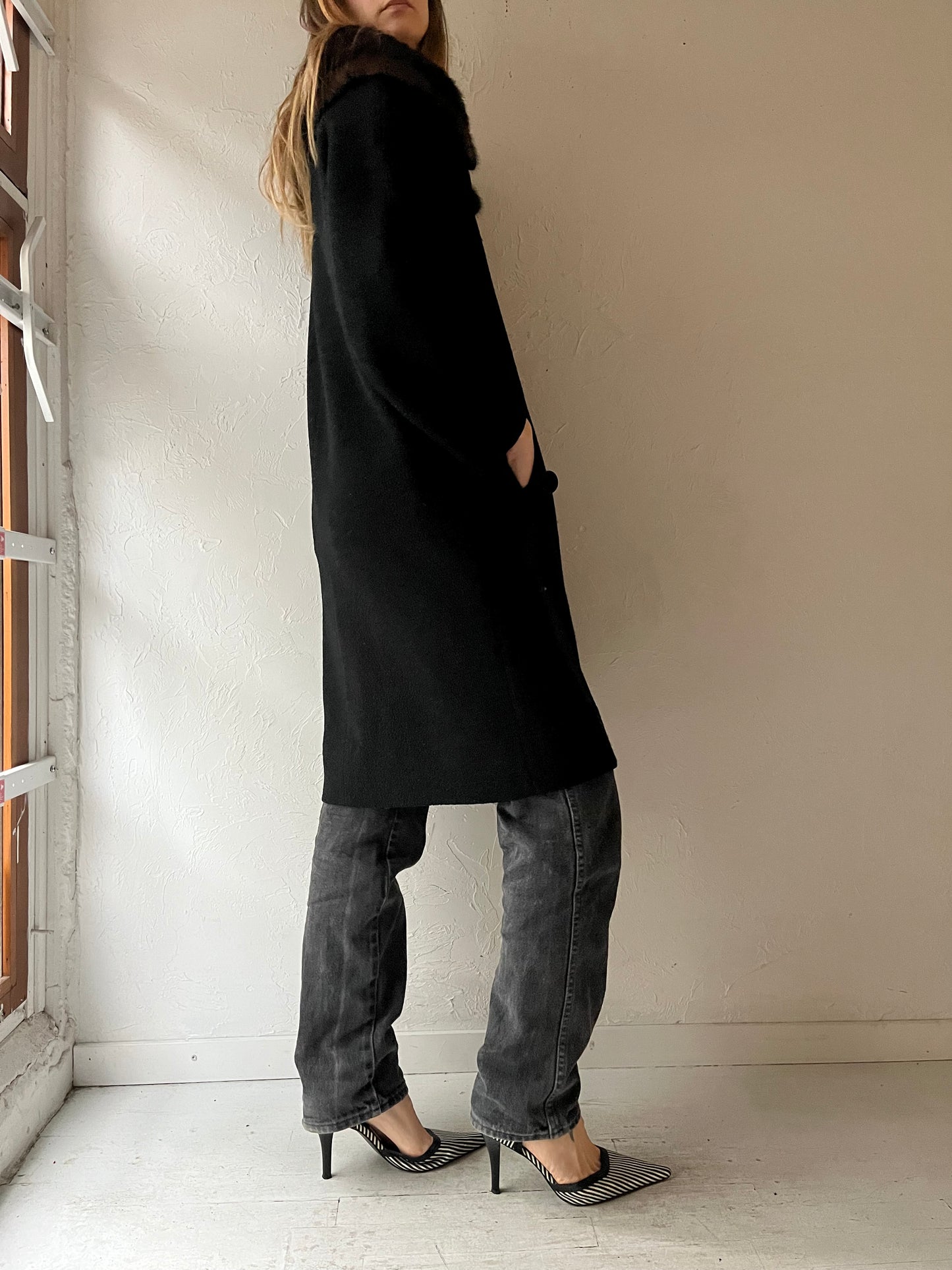 Vintage 'Shagmoor' Black Knit Coat / Union Made / Medium