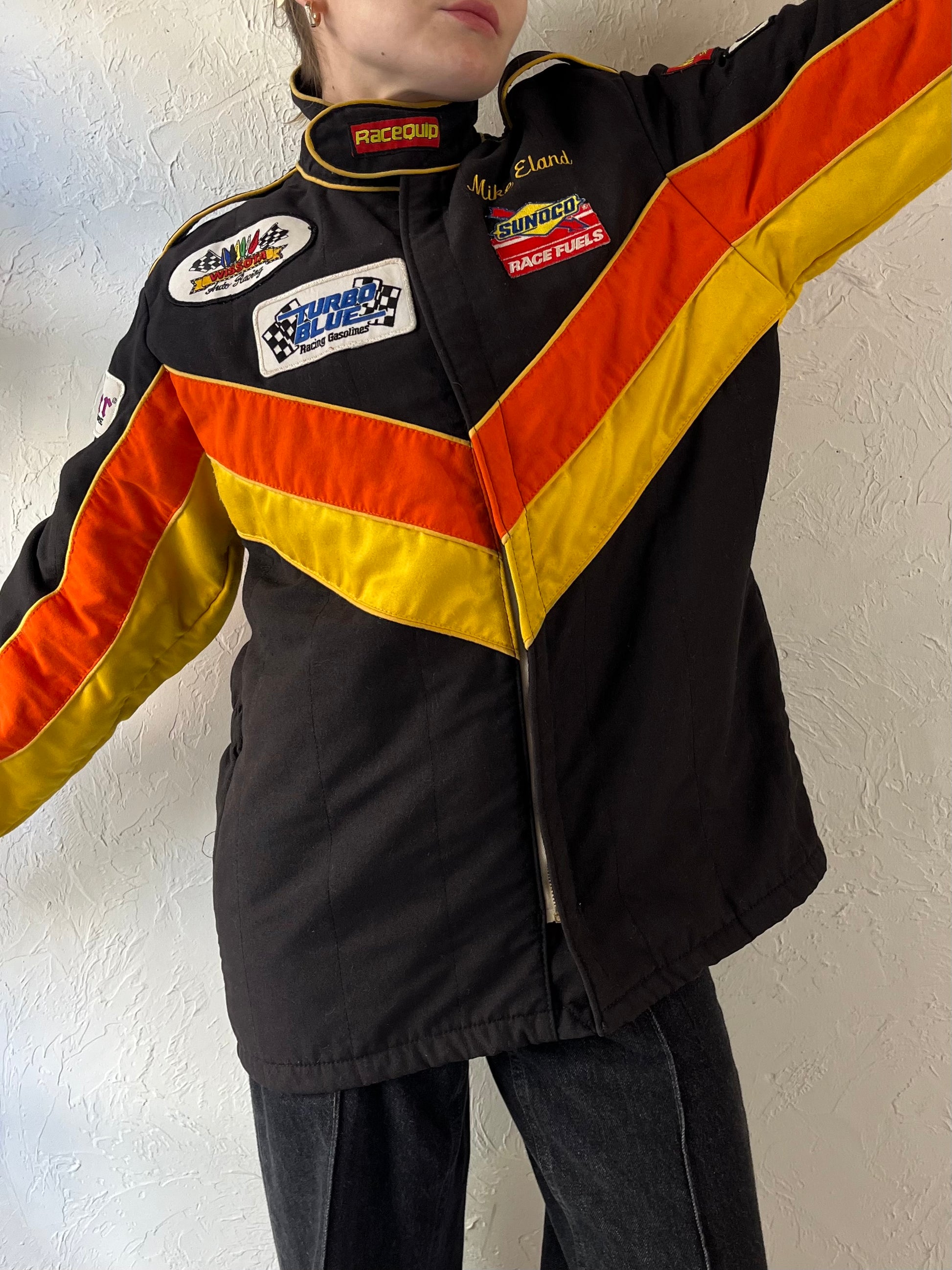 Vintage Retro Black Racing Jacket / Medium