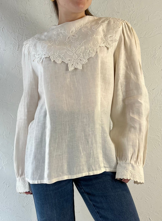 90s ‘La Chine’ Cream Linen Blouse / Small - Medium