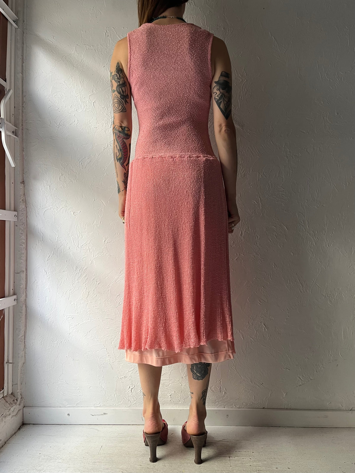 Vintage Pale Pink loose Knit Sleeveless Dress / Small - Medium