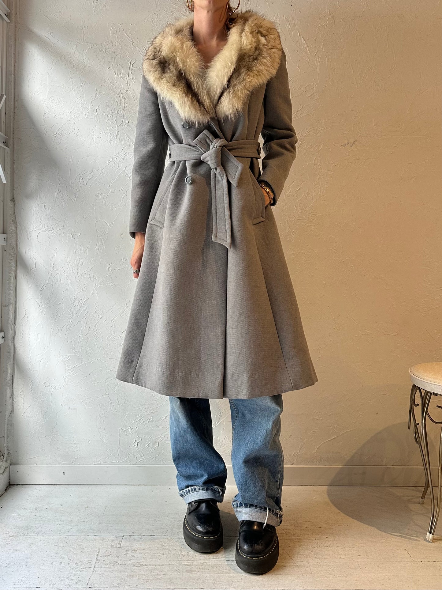70s Gray Knit Penny Lane Coat / Small