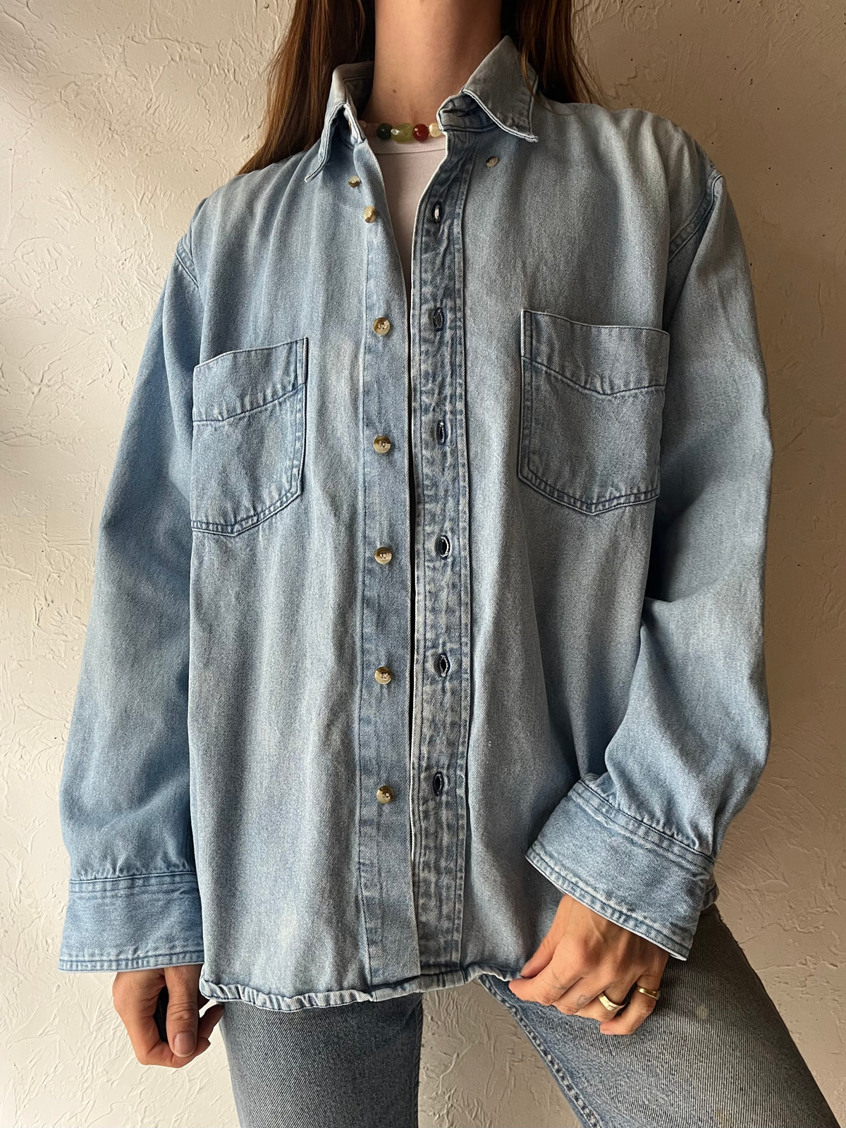 90s 'Puma' Denim Button Up Shirt / Medium