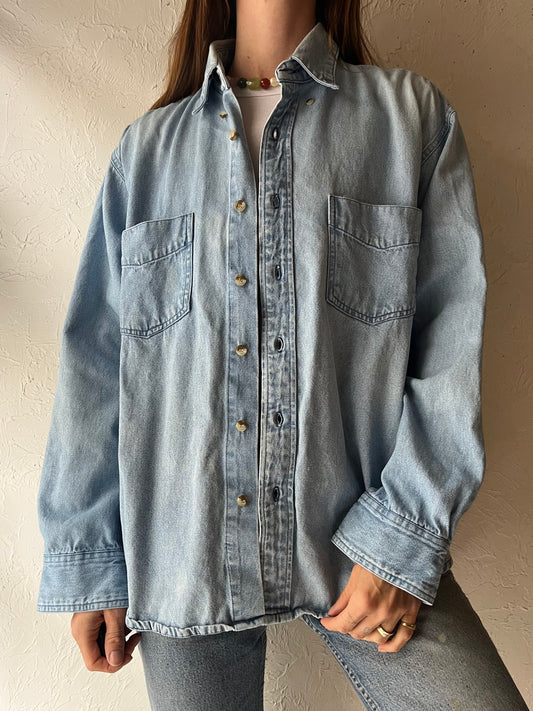 90s 'Puma' Denim Button Up Shirt / Medium