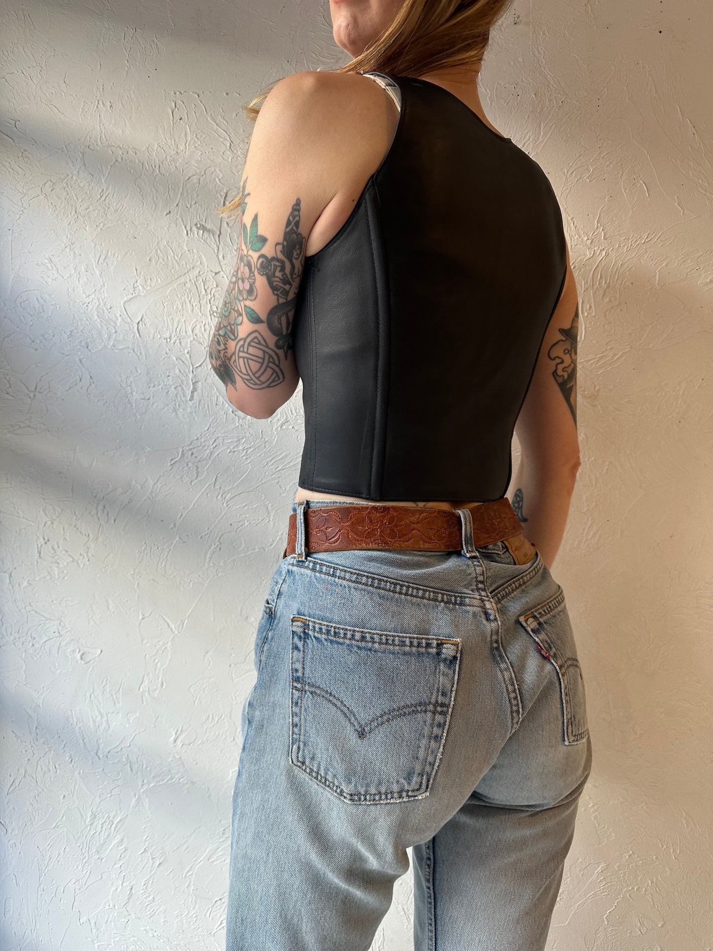 Vintage Handmade Leather Lace Up Top / Small