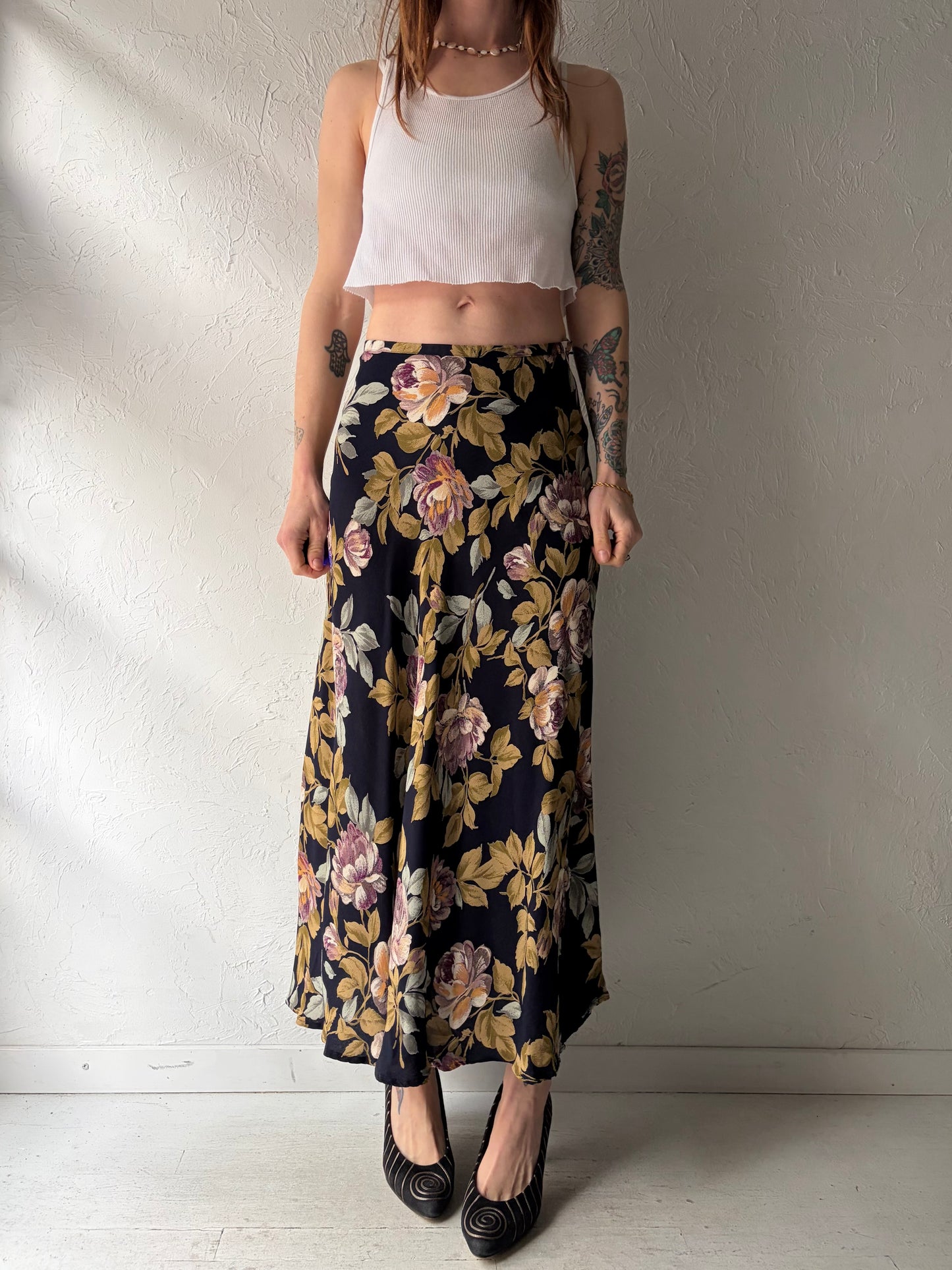90s ‘Karen Kane’ Floral Print Grunge Spring Maxi Skirt / Sma