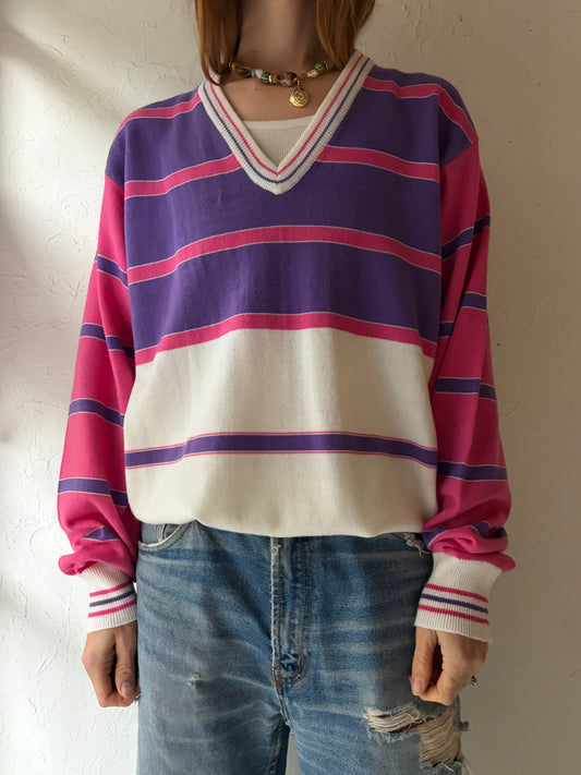 80s 'La Mode' Striped Sweater / Large