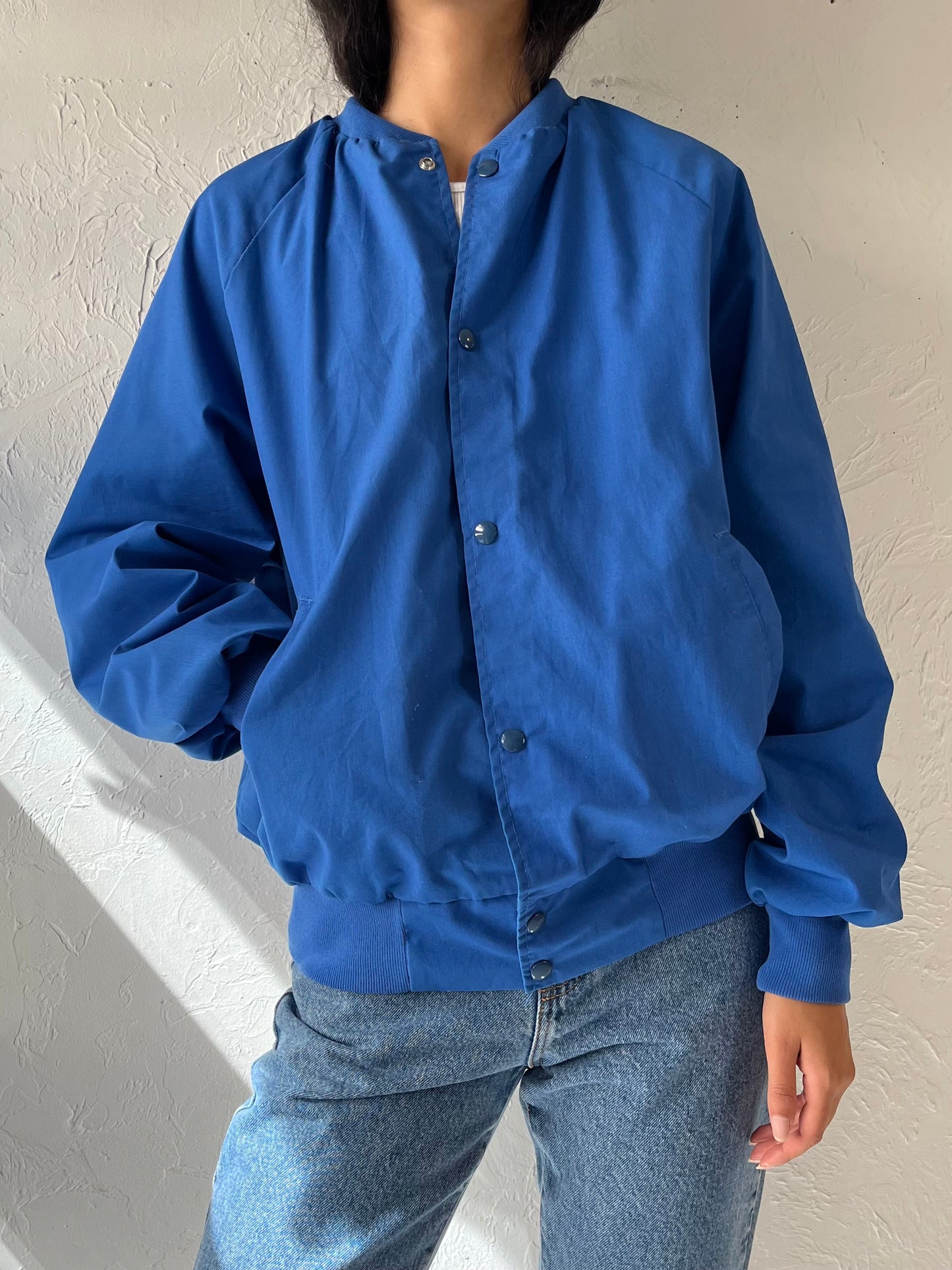 90s 'West Ark' Blue Bomber Jacket / Large