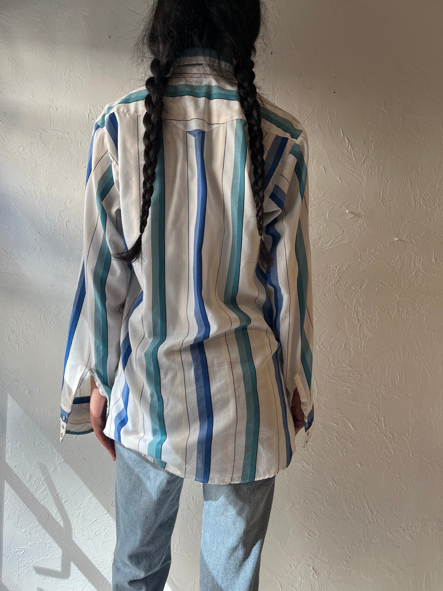 Vintage 'Panhandle Slim' Striped Pearl Snap Western Shirt / Large