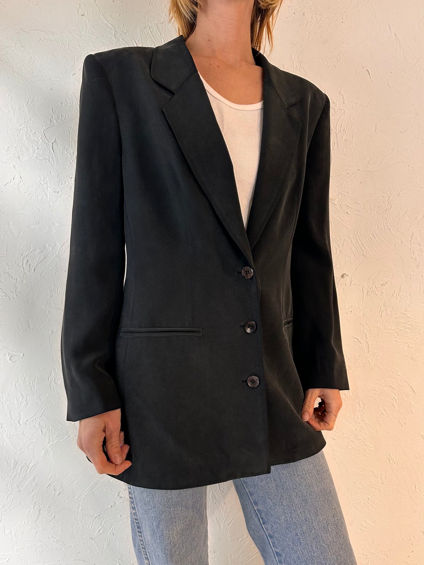 Y2k 'Jones New York' Black Silk Blazer Jacket / Medium