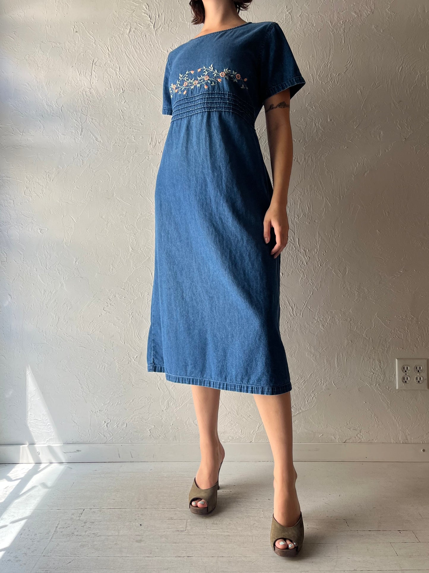 Y2k 'Erika' Embroidered Denim Midi Dress / Medium