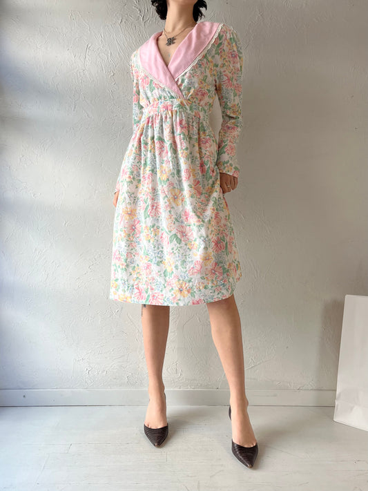 Vintage Handmade Long Sleeve Floral Midi Dress / Medium