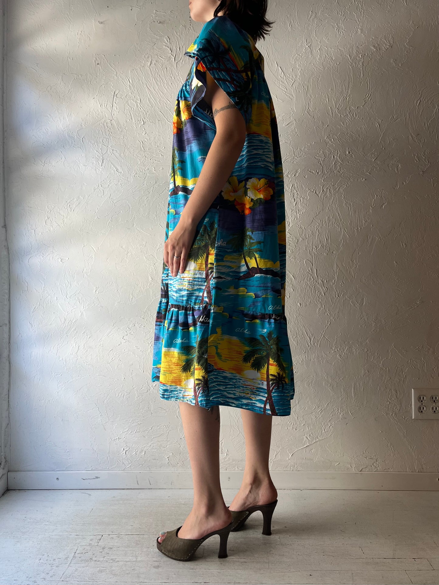90s 'Ali's Fashions' Retro Hawaiian Print Midi Summer Dress