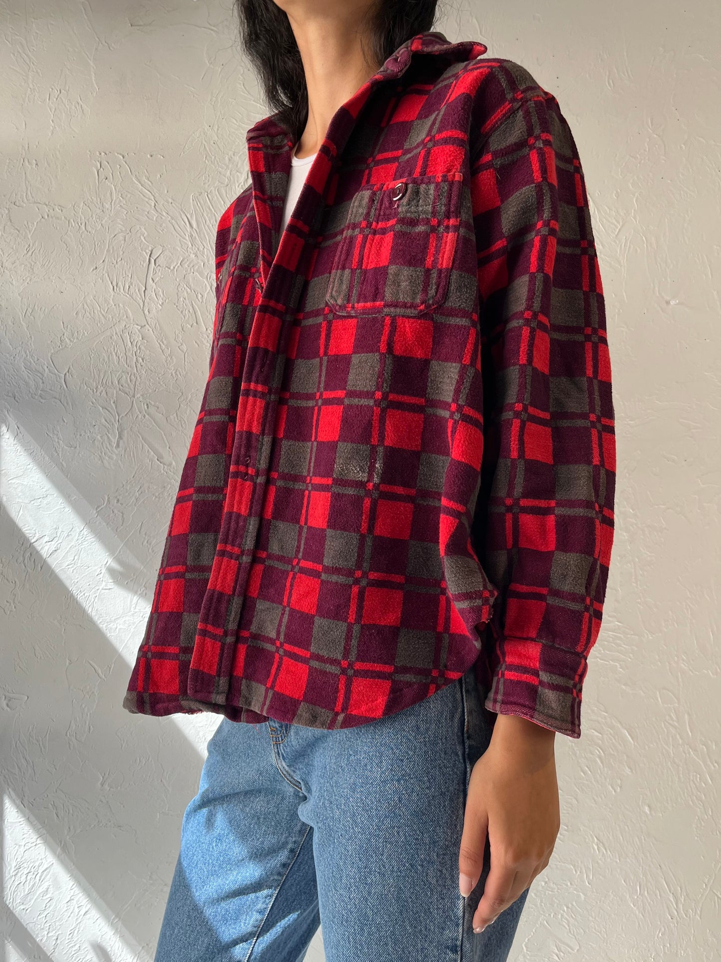 Y2k 'Champion' Red Cotton Flannel Shirt / Large