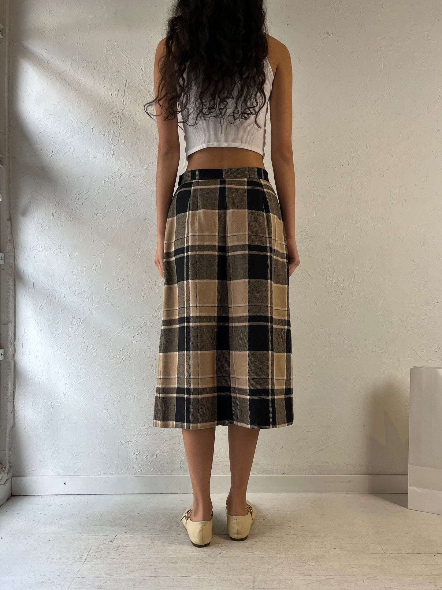 70s ‘Koret’ Plaid Knit Skirt / Union Made / Medium