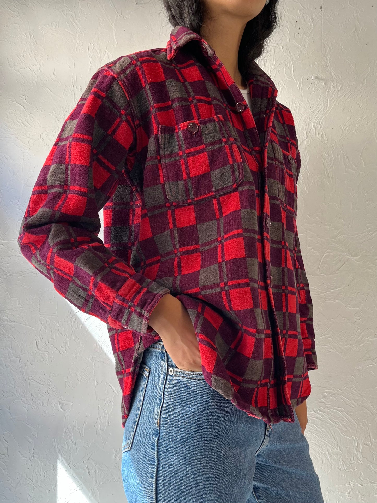 Y2k 'Champion' Red Cotton Flannel Shirt / Large