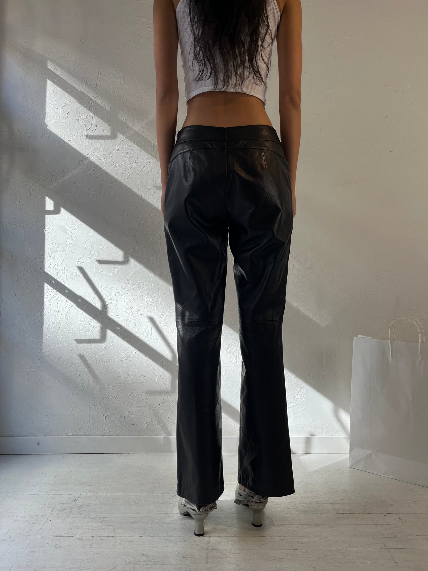 Vintage Black Leather Pants / 28