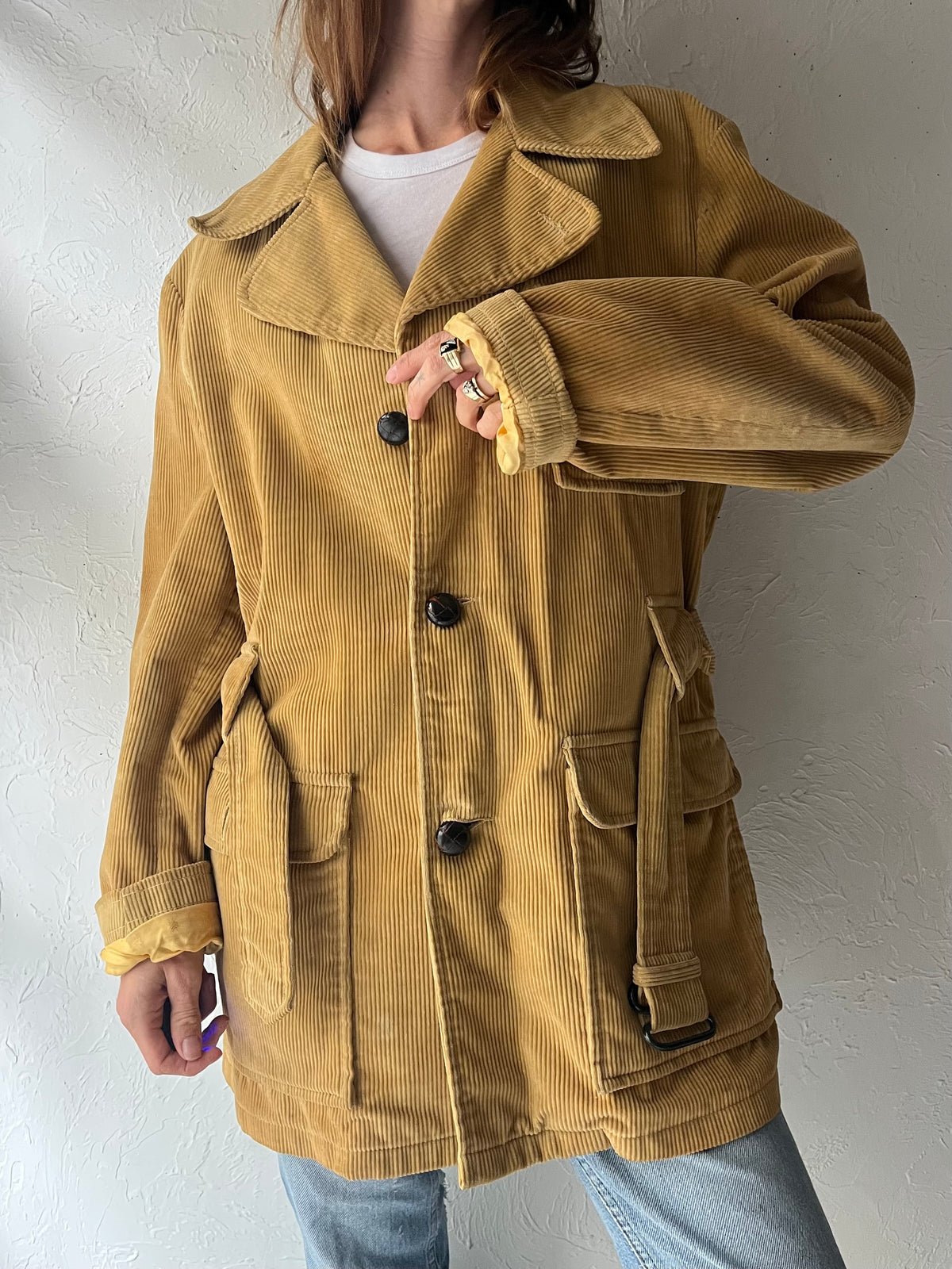 70s 'Shanhouse' Mustard Yellow Corduroy Retro Workwear Utility Chore Jacket / Medium