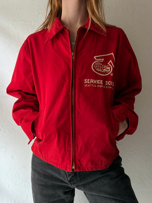 60s 'Boy Scouts of American' Red Zip Up Jacket / Small