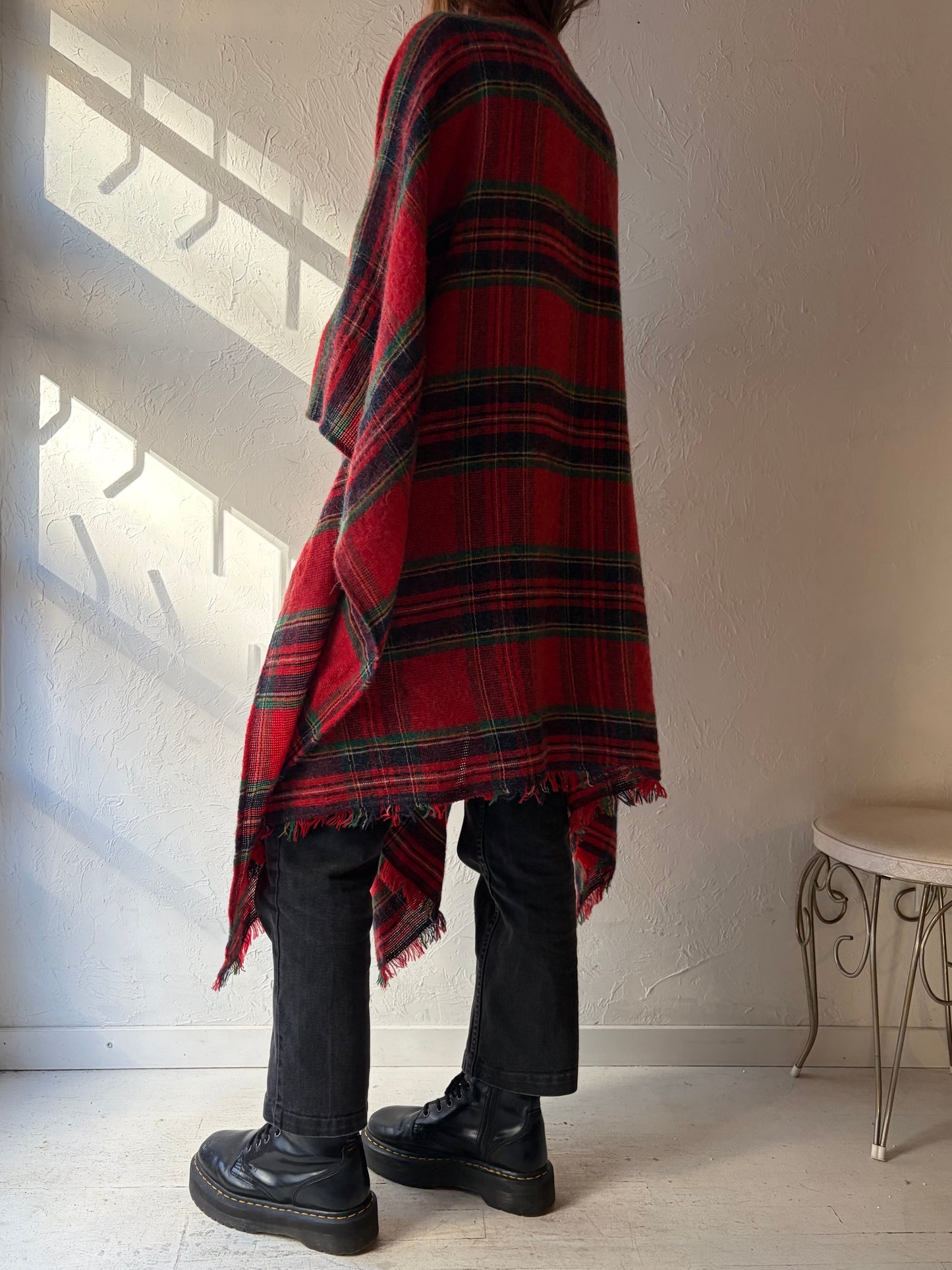 90s 'Proportion Petite' Plaid Mohair Blend Poncho / One Size