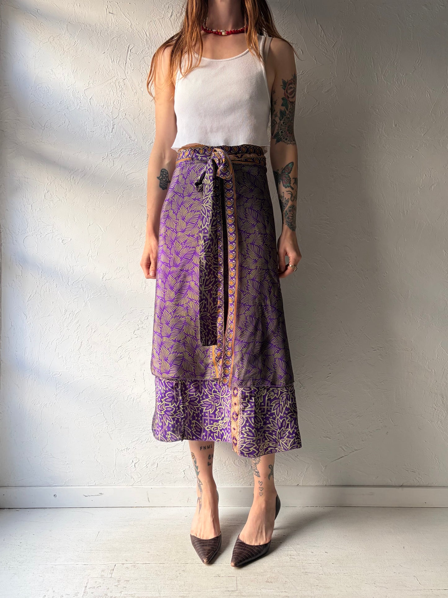 Vintage Purple Hippie Patterned Wrap Skirt / Small - Large