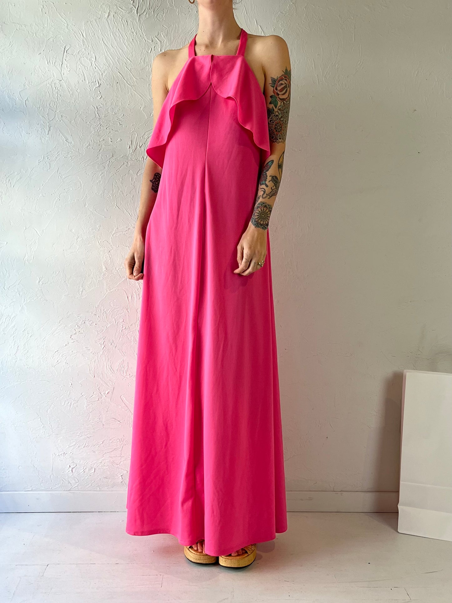 70s 'Gilmar' Pink Backless Dress / Union Made / Small