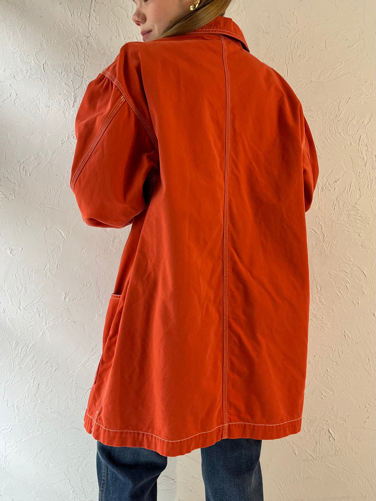 90s ‘Eddie Bauer’ Orange Cotton Chore Jacket / Small