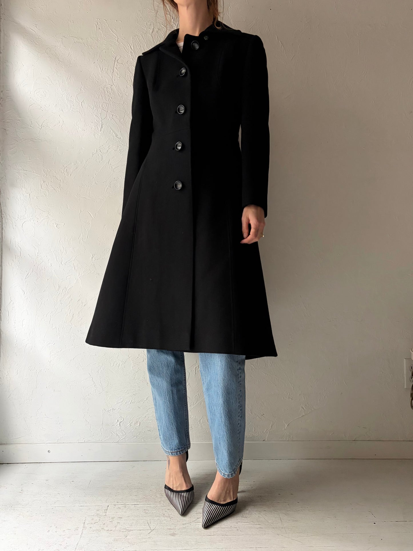 70s 'Joshar' Black Wool Coat / Small
