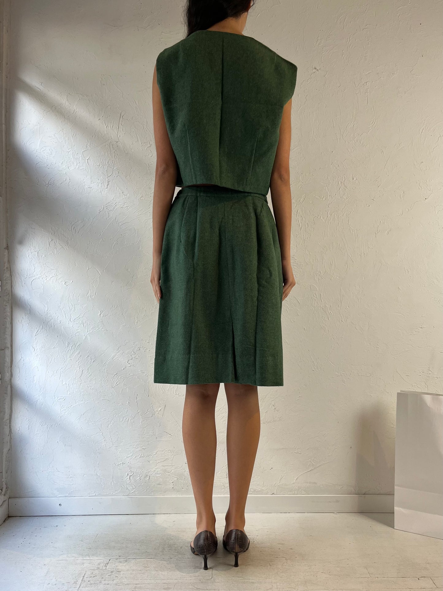 Vintage Handmade Green Wool Two Piece Set / Small