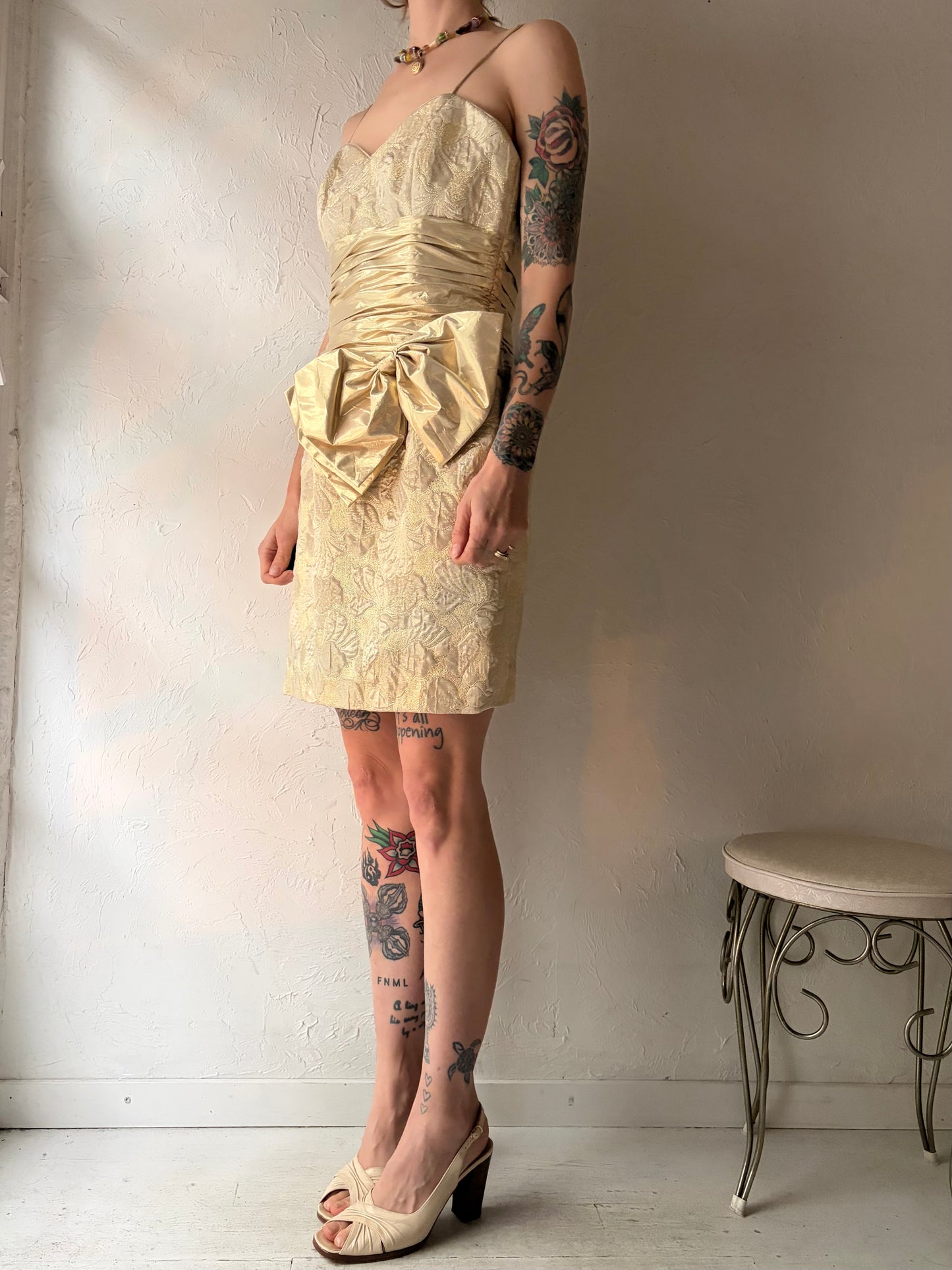 80s 'AJ Bari' Gold Dress Jacket Set / Small