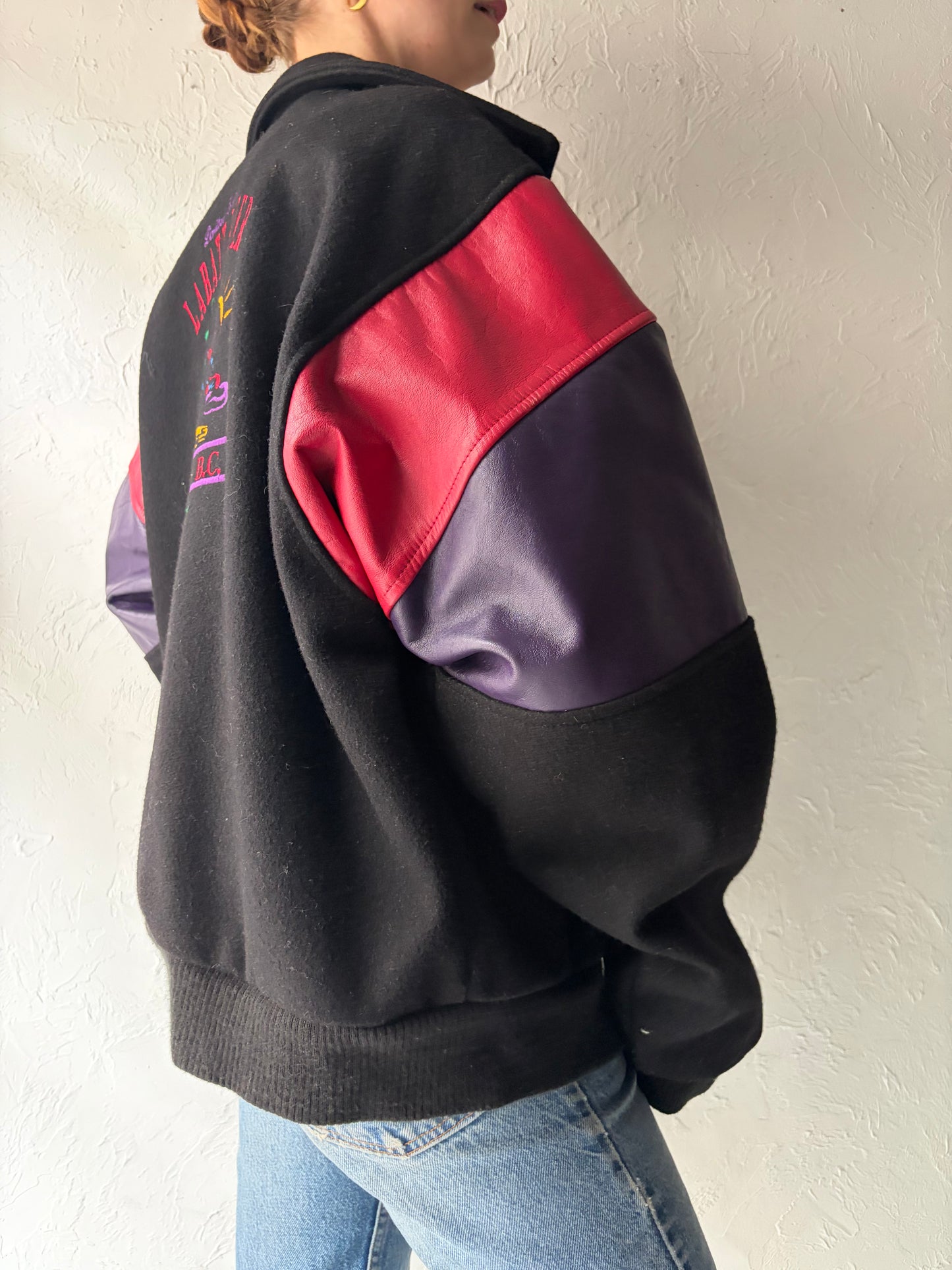 90s 'Labatt' Leather Wool Bomber Jacket / Medium