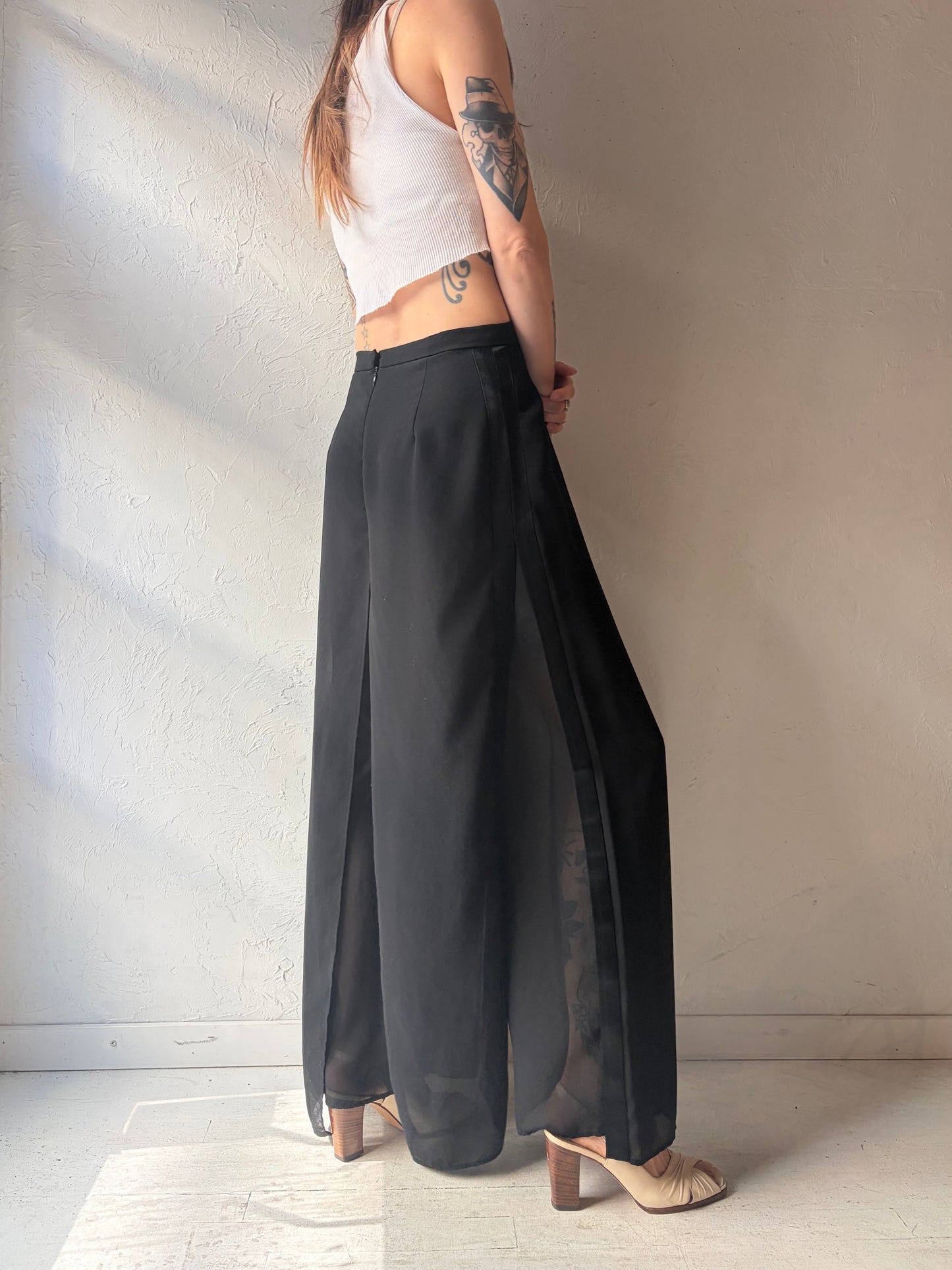 80s 'J.R. Nites' Black Wide Leg Formal Trousers  / Vintage 1980s Retro Party Pants / Small