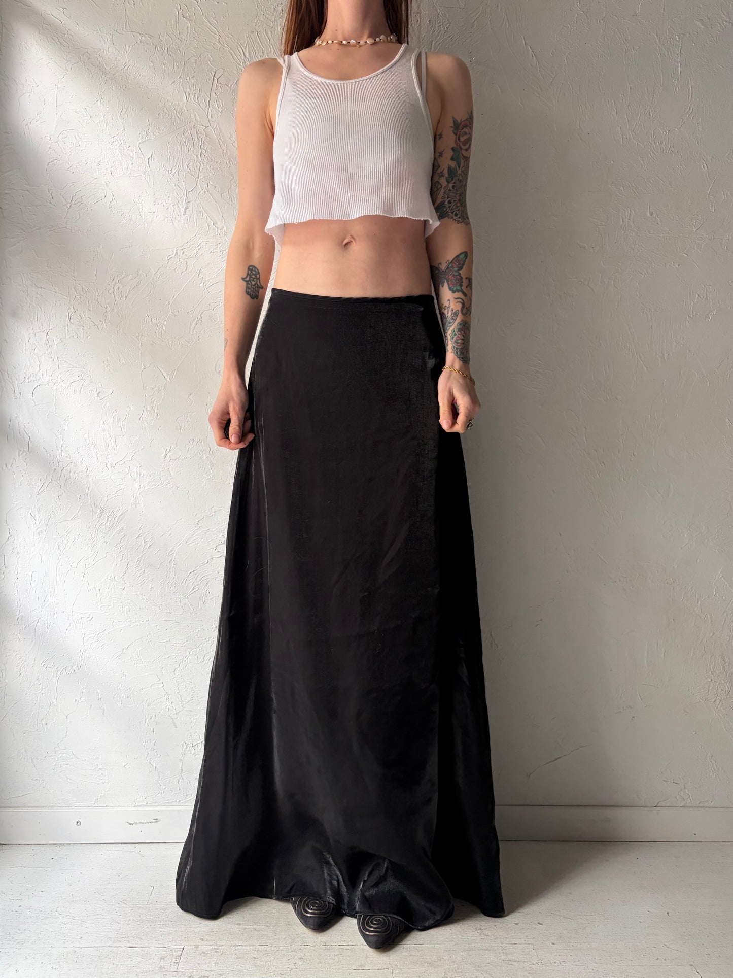 90s 'Jessica' Black Metallic Grunge-Core Minimalist Formal Maxi Skirt / Medium