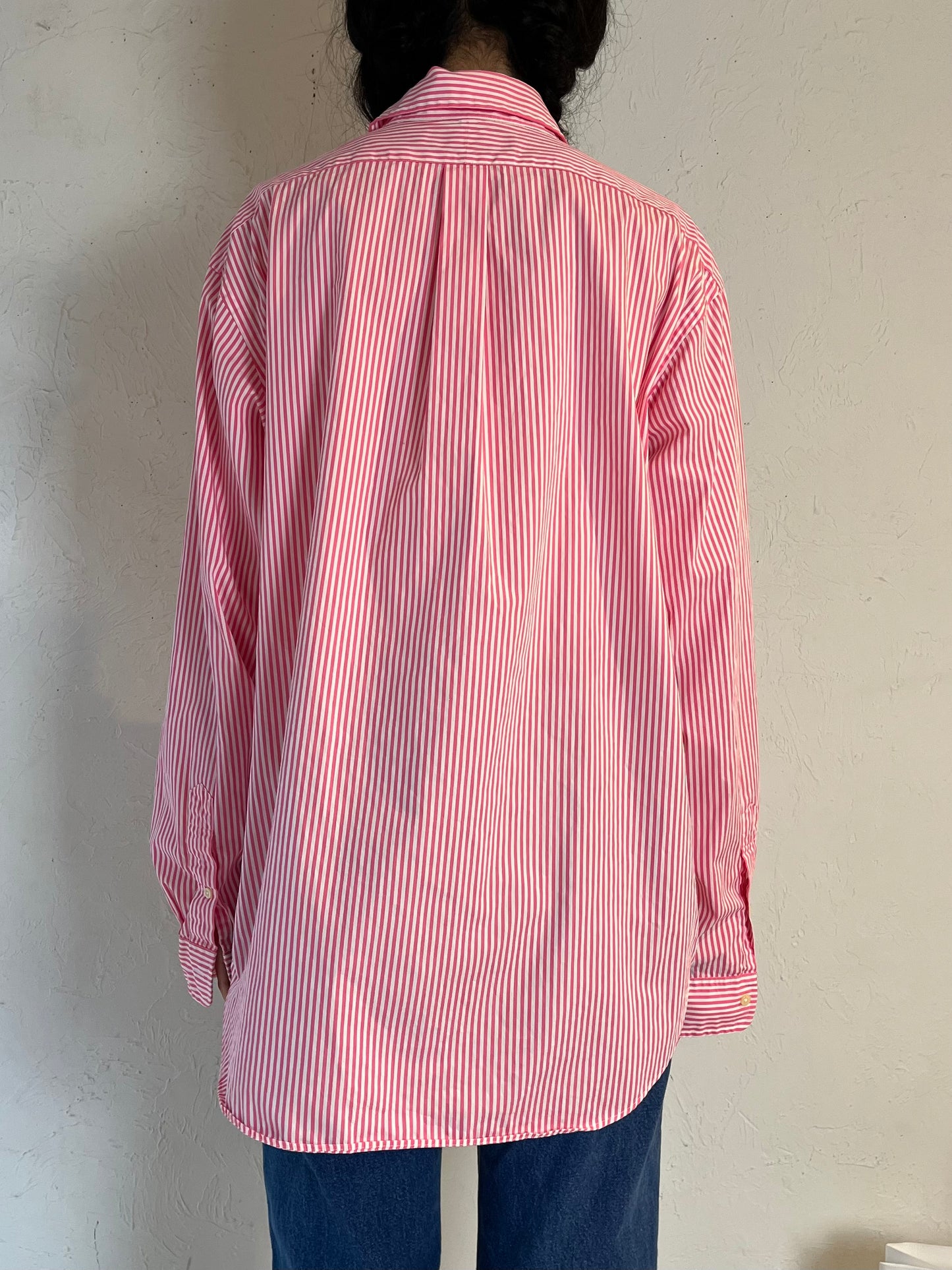 Y2K ‘Ralph Lauren’ Pink Pin Stripe Button Up Shirt / XL